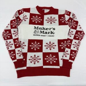 Makers Mark Bourbon Whiskey Snowflake Sweater XXL Red‎ White Holiday